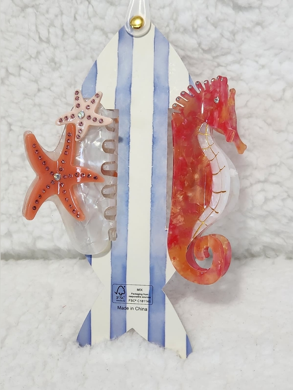 Coral & Pink Seahorse and Starfish Hair Clips - Picture 2 of 4